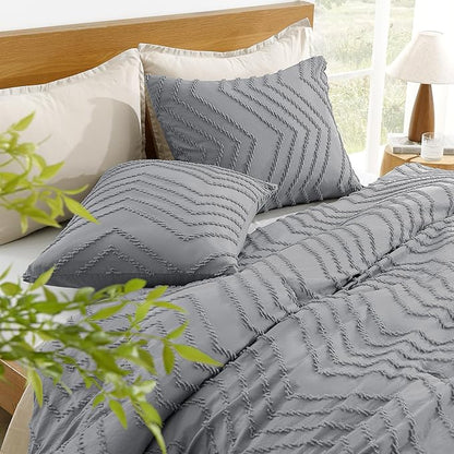 Litanika Gray King Comforter Set, 3 Pieces Lightweight Tufted Bedding Sets, Down Alternative Comforter Fluffy Bed Set Gift Choice