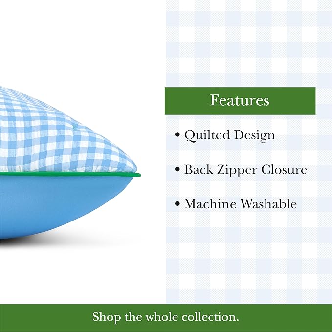 kate spade new york Joyful Gingham Euro Sham, 26" x 26" Spring Pillow Cover, Single Seersucker Cover, Machine Washable, Windy Blue