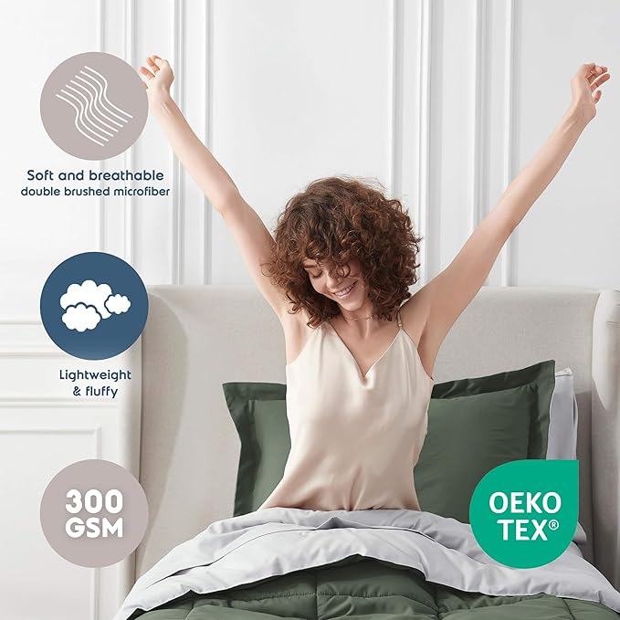 Nestl 5 Piece Twin Comforter Set – Olive Green Reversible Bed in a Bag – Complete Twin Size Bedding Set with Sheets, Pillowcase and Sham