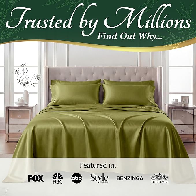 DECOLURE 100% Viscose Derived from Bamboo Sheets Twin Size - Luxury 4 Pc Naturally Cooling Sheets, Ultra Soft Bed Set - Deep 17" Pockets, Durable Double Stitching, Oeko Tex Standard (Light Olive)