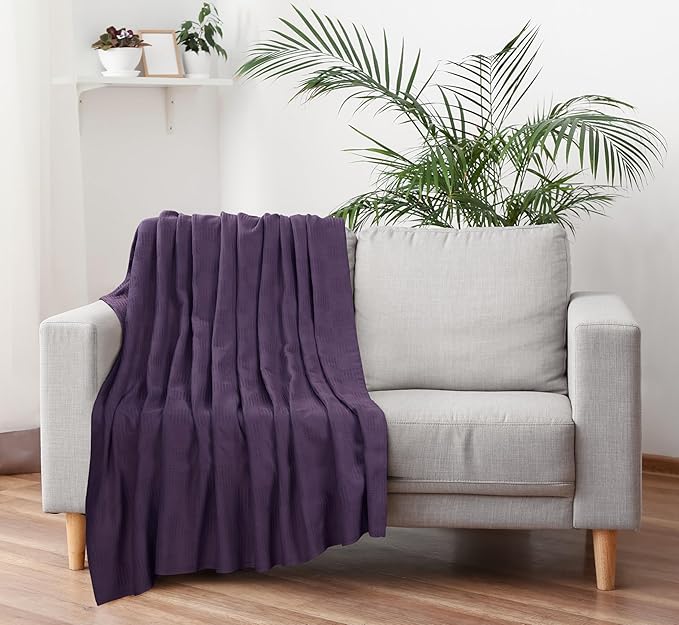 Utopia Bedding Plum 100% Cotton Blanket [Queen Size - 90x90 Inch] Lightweight, Soft and Breathable Thermal Blanket for All Seasons