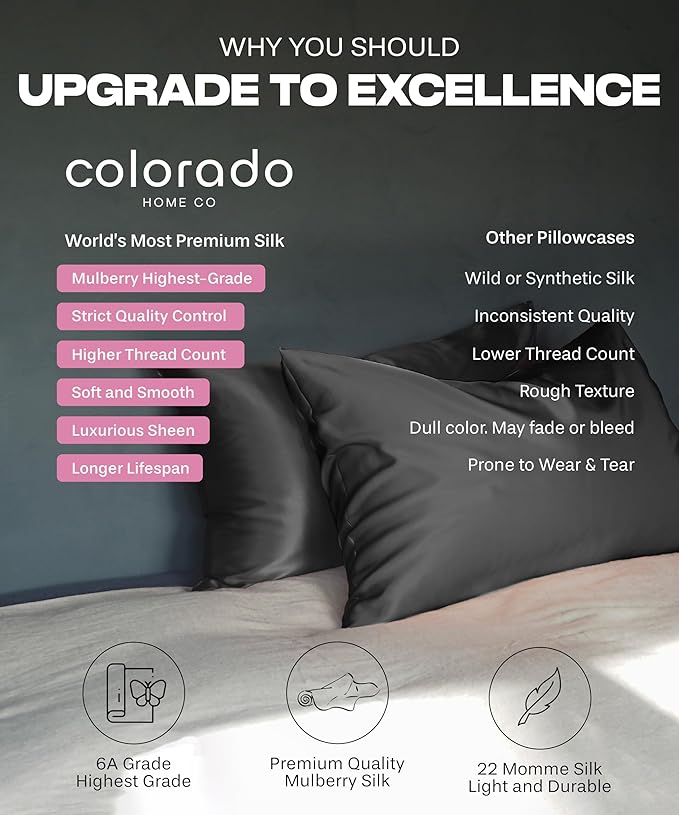 Sunday Silks™ | Silk Pillow Cases 2 Pack | 22 Momme Mulberry Silk Pillowcase Set of 2 | All Sides 100% Pure Silk Slip Pillowcases Bliss for Couples, Zipper | Standard Queen, King Size, 6A [Lavender]