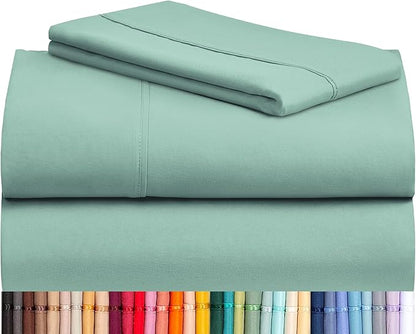 LuxClub 3 PC Sheet Bed Sheets Deep Pockets 18" Eco Friendly Wrinkle Free-Kids-Fitted Sheets Machine Washable Hotel Bedding Silky Soft - Light Teal Twin