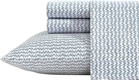 Nautica - Sheets, Cotton Percale Bedding Set with Matching Pillowcases, Crisp & Cool, Deep Pocket (Ikat Wave Blue, Full)