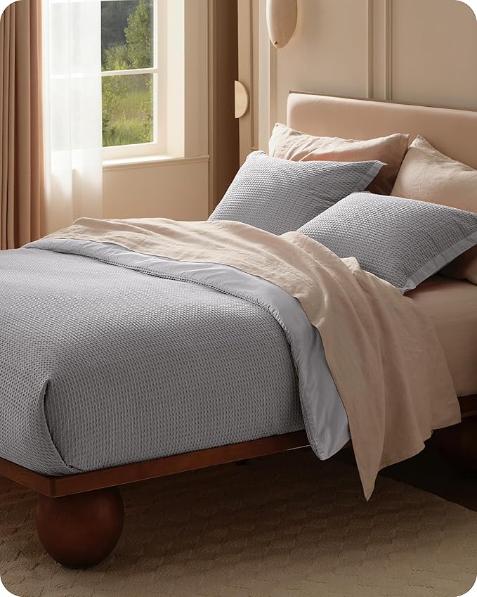 Bedsure Cotton Duvet Cover Set - 100% Cotton Waffle Weave Grey Duvet Cover Oversized King Size, GentleSoft™ and Breathable Bedding Set for All Season, 3 Pieces, 120"x98"