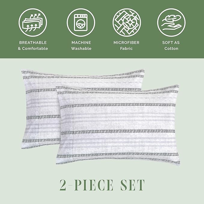 Elegant Comfort Ultra Soft Set of 2 Striped Print Pillowcases - 1500 Premium Hotel Quality Microfiber, Soft and Smooth Envelope Closure 2-Piece Pillow Covers - Standard/Queen, Traci Gray