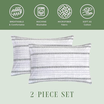 Elegant Comfort Ultra Soft Set of 2 Striped Print Pillowcases - 1500 Premium Hotel Quality Microfiber, Soft and Smooth Envelope Closure 2-Piece Pillow Covers - Standard/Queen, Traci Gray