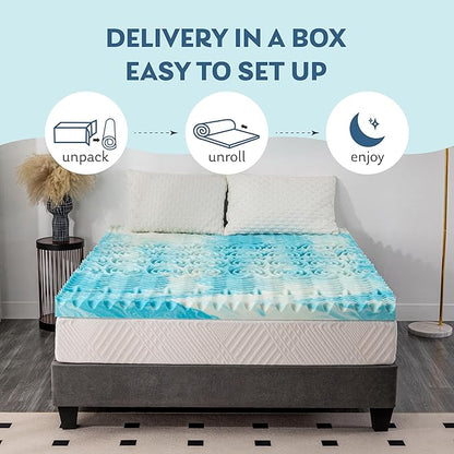 4 Inch 5-Zone Queen Memory Foam Mattress Topper, Cooling Gel Infused Foam Mattress Topper for Pressure Relief, CertiPUR-US Certified Queen Bed Topper,Blue, 60"×80"
