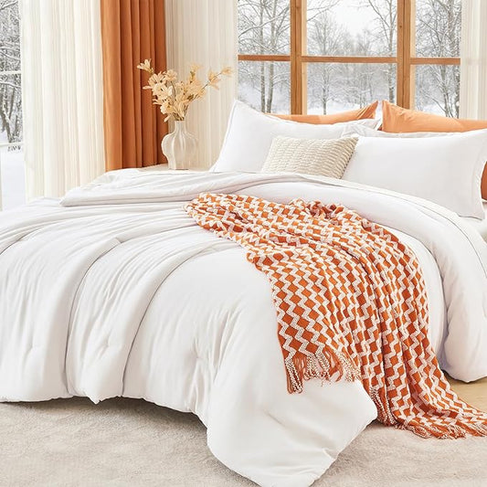 MUXHOMO Queen Comforter Set, All Season Ultra Soft Down Alternative Bedding - 3 Piece Lightweight Bed Set Includes 1 Comforter (90"x90") and 2 Pillow Shams (20"x26"), Wihte