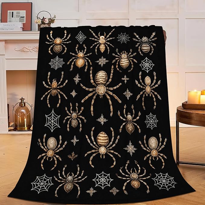Gothic Spider Blanket Super Soft Warm Fluffy Fleece Flannel Insect Throw Blanket Cozy Fuzzy Plush Stuff Bedding Blankets Gifts for Women Kids Boys Girls Adults 80"X60"