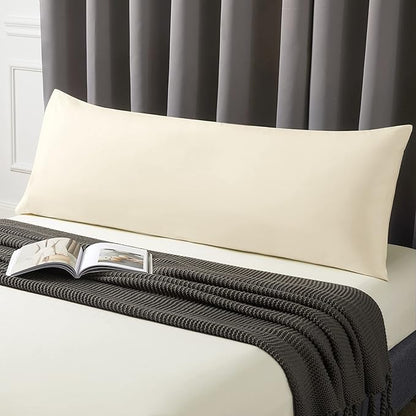 MILVOWOC 2Pcs Brushed Microfiber Body Pillowcases - 20 x 48 Inch, Ivory Cream Pillow Case Set Non Slip Envelope Pillow Cover with Moisture Absorption and Anti-Wrinkle