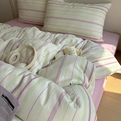 EAVD Vintage Striped Comforter Set Twin XL Soft Cotton Retro Purple&Green Vertical Striped Bedding Set with 2 Pillowcases Boho Geometric Pattern Comforter Set for All-Season Breathable Lightweight