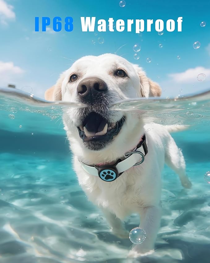 IP68 Waterproof Dog AirTag Holder for Dog Collar, Soft, Stretchy Silicone | Full-Body Protection, Easy Tool-Free Installation, Quiet, No-Dangle Fit, Lightweight, Fits Dog & Cat Collars of All Widths