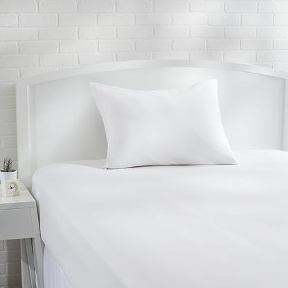 Amazon Basics Standard Breathable 100% Cotton Hypoallergenic Pillow Protector with Zipper, Machine Washable, White, 27 x 21 Inches, Pillows Not Included