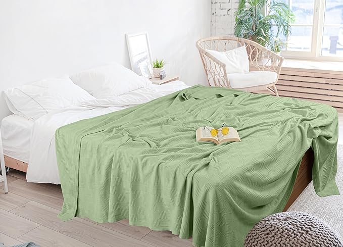 Utopia Bedding Sage Green 100% Cotton Blanket [Queen Size - 90x90 Inch] Lightweight, Soft and Breathable Thermal Blanket for All Seasons