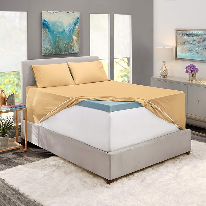 Nestl Queen Size Sheet Set, 4 Piece Extra Deep Pocket (18-24 inches), Microfiber, Hotel Luxury, Soft, Breathable, Wrinkle-Free, Easy to Care, Camel Gold