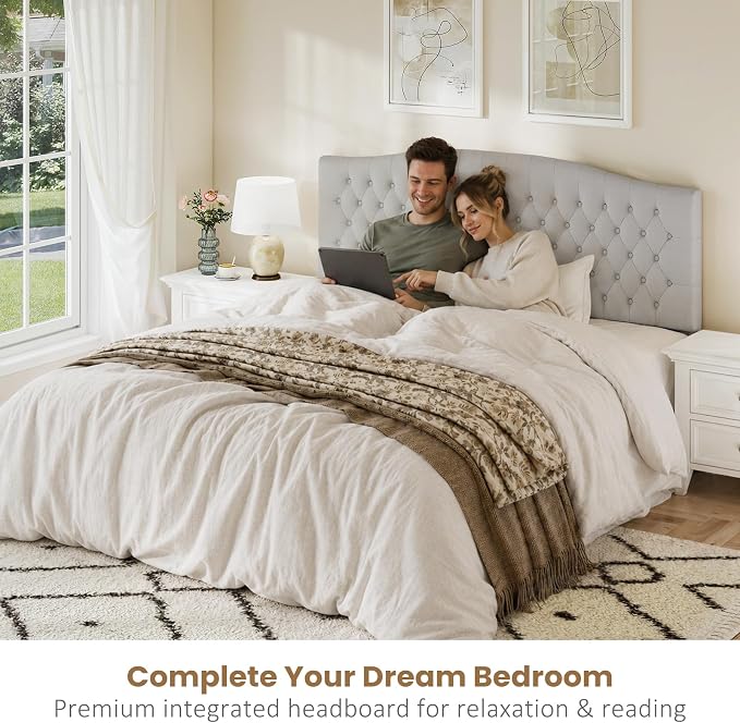 King Headboard Only, Velvet Classic Tufted Design, Light Gray | 2 installation options: 1.bed frame mount 2.wall mount (for adjustable bed), Classic hand-tufted headboard king size