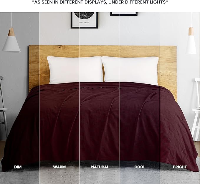 Utopia Bedding Burgundy 100% Cotton Blanket [Twin Size - 90x72 Inch] Lightweight, Soft and Breathable Thermal Blanket for All Seasons