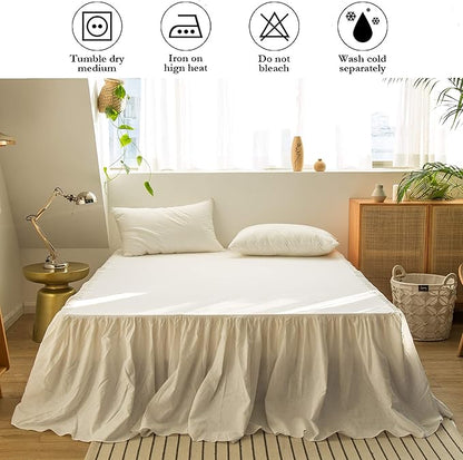 BISELINA French Linen Bed Skirt with Pleated Frills 22-Inch Tailored Drop Natural Flax Cotton Blend Dust Ruffle Soft Cozy Farmhouse Bedding (22" Full, White)