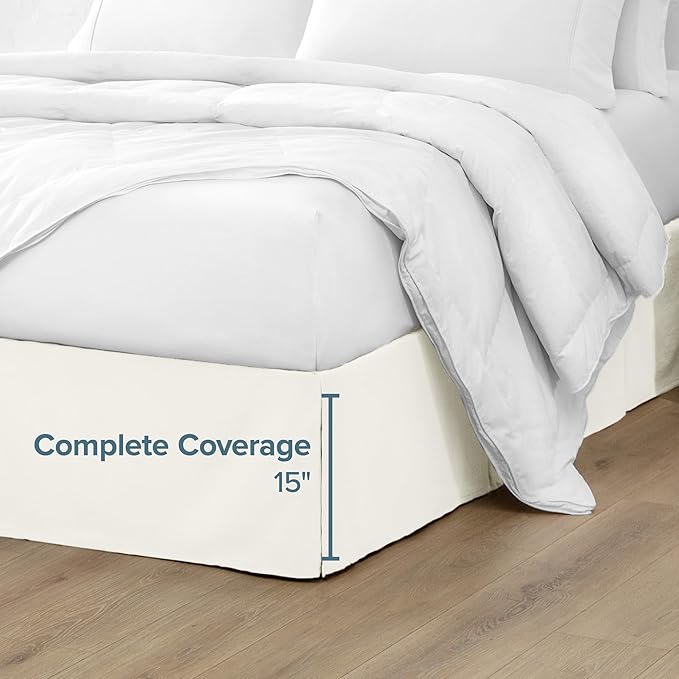 Bare Home Kids Twin Bed Skirt - 15-Inch Tailored Drop Easy Fit - Bed Skirt for Beds - Center & Corner Pleats (Twin, Cream)