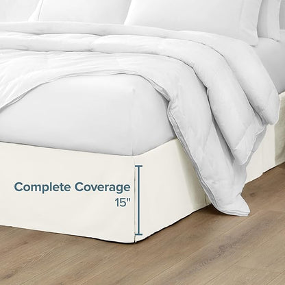 Bare Home King Bed Skirt - 15-Inch Tailored Drop Easy Fit - Bed Skirt for Beds - Center & Corner Pleats (King, Cream)