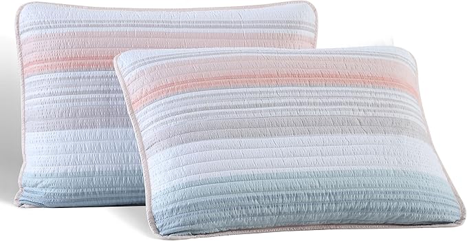 Beatrice Home Fashions Coralinn Striped 3-Piece Quilt Set, Lightweight, All-Seasons, Full/Queen, Blush