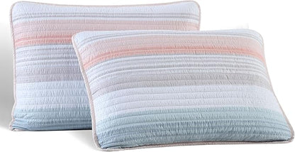 Beatrice Home Fashions Coralinn Striped 3-Piece Quilt Set, Lightweight, All-Seasons, Full/Queen, Blush