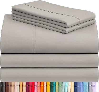 LuxClub 5 PC Split King Sheet Set, Breathable Luxury Bed Sheets, Deep Pockets 18" Eco Friendly Wrinkle Free Cooling Sheets Machine Washable Hotel Bedding Silky Soft - Light Taupe Split King