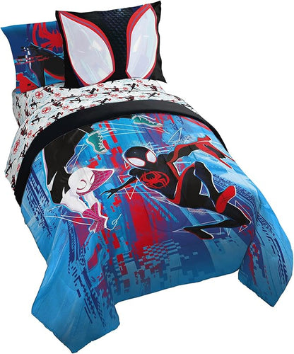 Marvel Spiderman Across The Spider-Verse Glitch 7 Piece Full Size Bed Set - Includes Comforter & Sheet Set Bedding - Super Soft Fade Resistant Microfiber (Official Product)