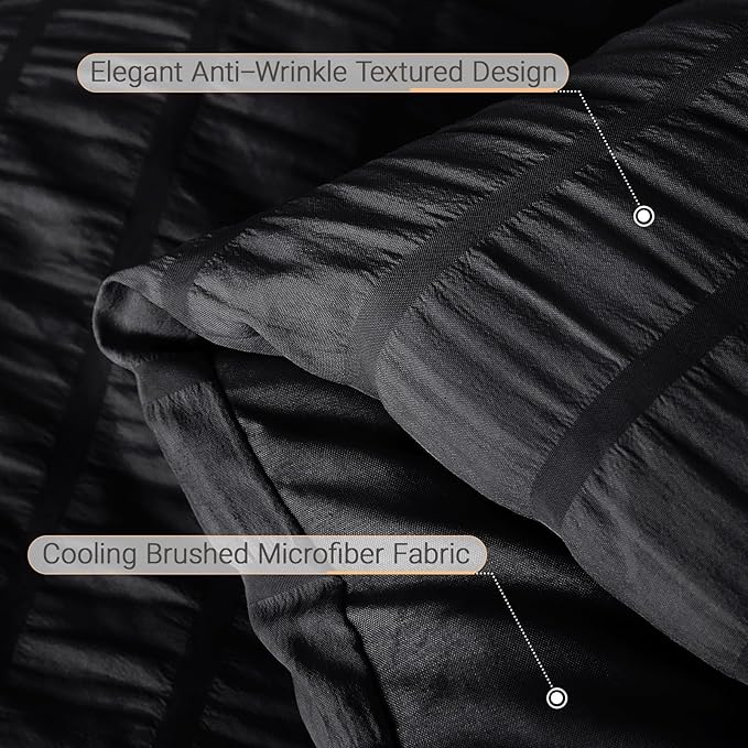 MUXHOMO 5 Pieces Twin Comforter Set, Seersucker Bed in a Bag Twin Size, All Season Luxury Bedding Set with Comforter, Flat Sheet, Fitted Sheet, Pillowcase & Sham, Black