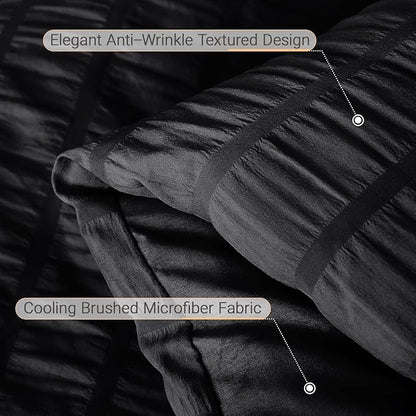 MUXHOMO 7 Pieces Full Comforter Set, Seersucker Bed in a Bag Full Size, All Season Luxury Bedding Set with Comforter, Flat Sheet, Fitted Sheet, Pillowcases & Shams, Black