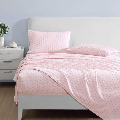 Laura Ashley - Twin Sheets, Cotton Percale Bedding Set, Lightweight & Breathable Home Decor (Scallop Dollop Pink, Twin)
