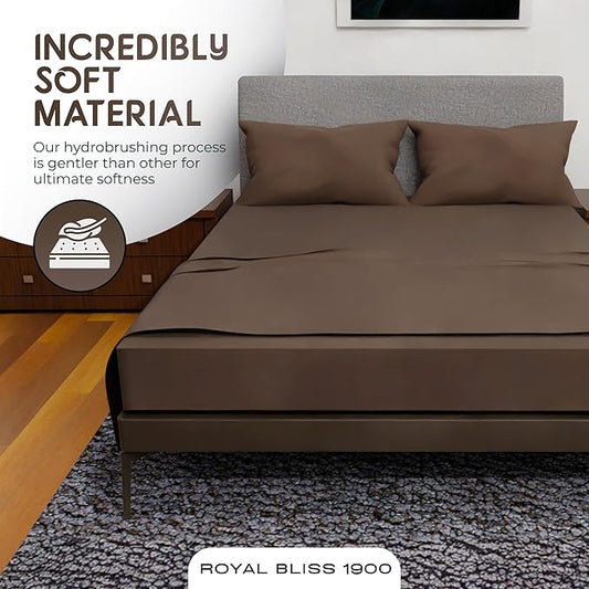 Royal Bliss King Size Sheets Set - 4 Piece Bedding - Wrinkle Free, Double Brushed, Cooling Sheets (Chocolate)