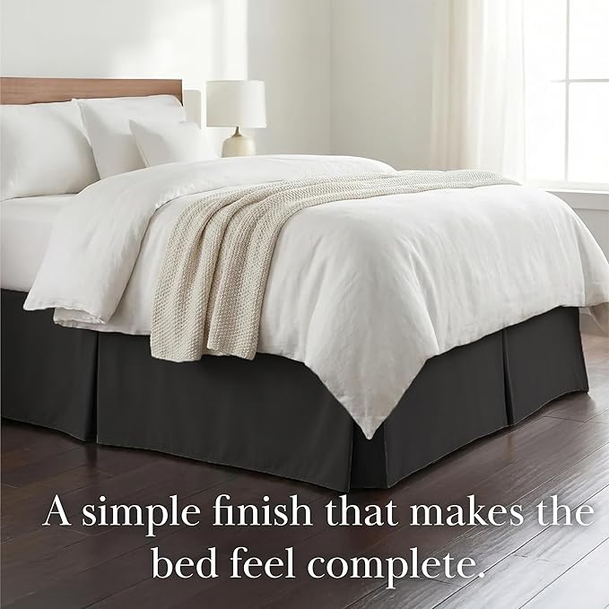 Southshore Fine Living, Inc. Twin Bed Skirt - 14" Drop, Luxury Pleated Bed Skirts, Twin Size Bedding Dust Ruffle, Twin Bed Skirting, Black
