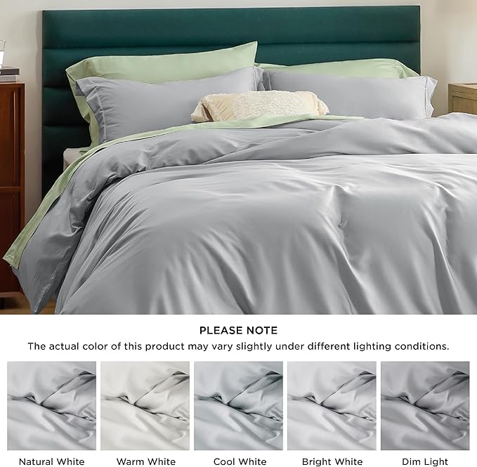 Bedsure Cooling Duvet Cover King Size - Moisture Wicking and Silky Eucalyptus Lyocell Cotton Hybrid Comforter Cover Set for Hot Sleeper - Buttery Soft and Breathable, Cooling Bedding Set, Silver Grey