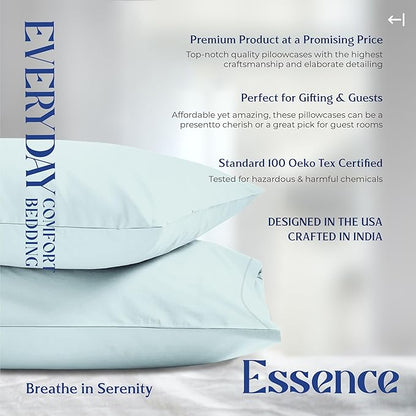 Mayfair Linen 100% Organic Cotton Percale Pillow Cases Queen/Standard Size Set of 2 - Percale Pillowcovers Standard/Queen (Sea Foam), Soft Cooling Pillow Case for Sleeping, Cotton Pillowcases