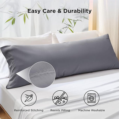Bedsure Body Pillow Cover - Silver Grey Long Cooling Pillow Cases, PureWoven 100% Rayon Derived from Bamboo, Cool Body Pillowcase with Envelope Closure for Women, Men, 1 Pack, 20x54 Inches