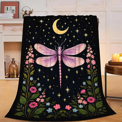 Gothic Dragonfly Blanket Super Soft Warm Fluffy Fleece Flannel Insect Throw Blanket Cozy Fuzzy Plush Stuff Bedding Blankets Gifts for Women Kids Boys Girls Adults 80"X60"