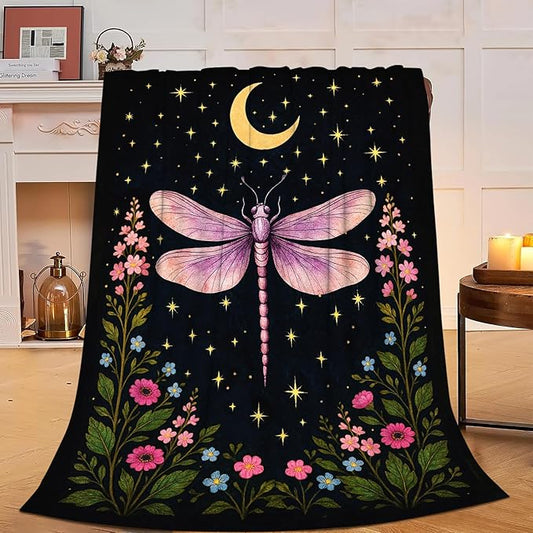 Gothic Dragonfly Blanket Super Soft Warm Fluffy Fleece Flannel Insect Throw Blanket Cozy Fuzzy Plush Stuff Bedding Blankets Gifts for Women Kids Boys Girls Adults 60"X50"