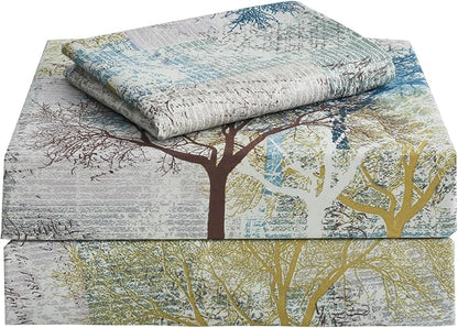 JSD Rustic Print Sheet Set Twin Size, 3 Piece Tree Pattern Soft Microfiber Bedding Sheets Extra Deep Pocket