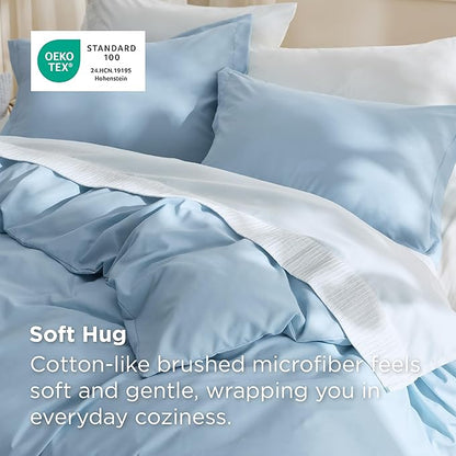Bedsure Duvet Cover Full Size - Soft Double Brushed Bedding Set for Kids & Adults, Zipper Closure, 3 Pieces, Includes 1 Duvet Cover (80"x90") & 2 Pillow Shams, NO Comforter, Light Blue
