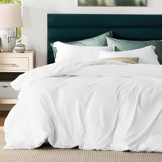 Bedsure Duvet Cover King Size - Moisture-Wicking, Silky Eucalyptus Lyocell Cotton Hybrid Comforter Cover Set for Hot Sleeper - GentleSoft™ and Breathable, Cooling Bedding Set, Bright White