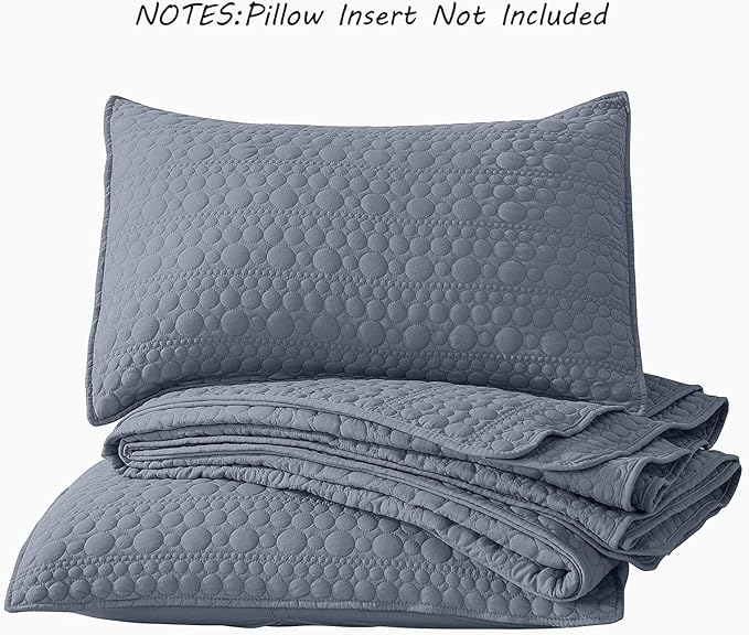 HORIMOTE HOME Quilt Set Twin Size Denim Blue, Classic Geometric Spots Stitched Pattern, Pre-Washed Microfiber Coverlet Ultra Soft Lightweight Quilted Bedspread for All Season, 2 Pieces