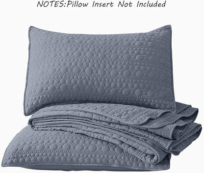 HORIMOTE HOME Quilt Set Twin Size Denim Blue, Classic Geometric Spots Stitched Pattern, Pre-Washed Microfiber Coverlet Ultra Soft Lightweight Quilted Bedspread for All Season, 2 Pieces