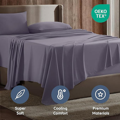 Nestl Full XL Sheet Set - Luxury 1800 Ultra-Soft Microfiber Full Extra Long Bed Sheets - Double Brushed - Deep Pockets - Easy Fit - 4 Piece Set - Bedding Sheets & Pillowcases (Full XL, Grayish Purple)