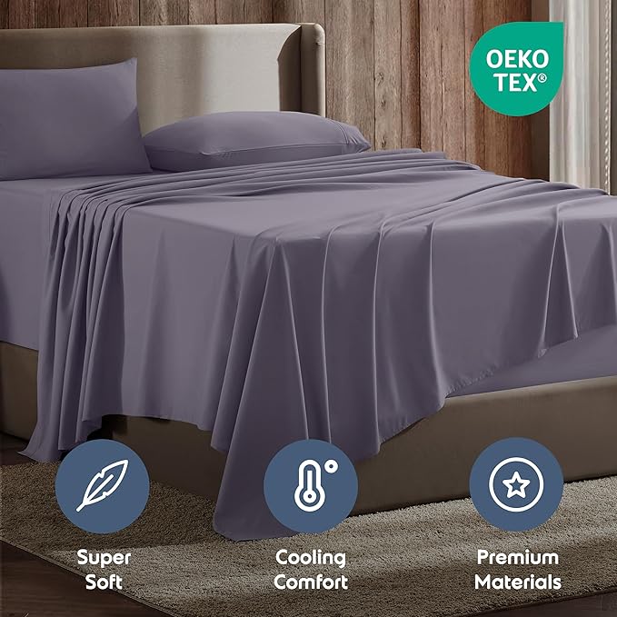 Nestl California King Sheet Set - 1800 Ultra-Soft Microfiber Cal King Bed Sheets - Double Brushed - Deep Pockets - Easy Fit - 4 Piece Set - Bed Sheets (California King, Grayish Purple)