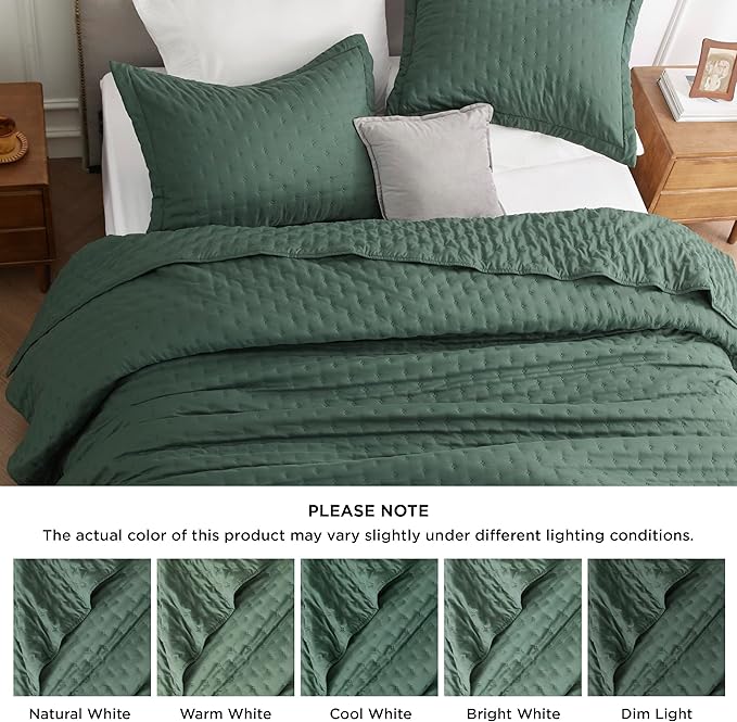 Bedsure Quilts Queen Size - Dark Green Bedspread Queen Size & Lightweight Comforter, Modern Coverlet with Clover Pattern, Ultra Soft All-Season Bedding, 90 x 96 Inches | Stitch-Free Quilting, Ultra Soft, Lightweight, Machine Washable, Pet-Friendly