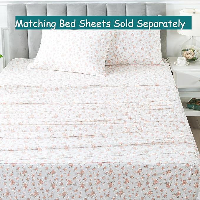 FADFAY Pink Floral Duvet Cover Set - King/Cal King Comforter, 100% Cotton, Girls' Blush Bedding with 2 Pillowcases
