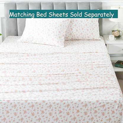 FADFAY Queen Duvet Cover Set Pink Floral Comforter Cover 100% Cotton Girls Pink White Flower Bedding Garden Style Blush Bedding for All Season Soft Bedding with 2 Pillowcases, Queen