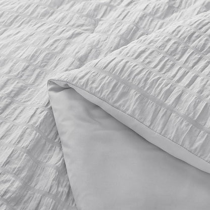 AveLom Seersucker Full Comforter Set, 80x90, Light Gray, 3 Pieces - 100% Microfiber, Soft Washed, Down Alternative, Chic Seersucker Design, Easy Care, Pet Friendly